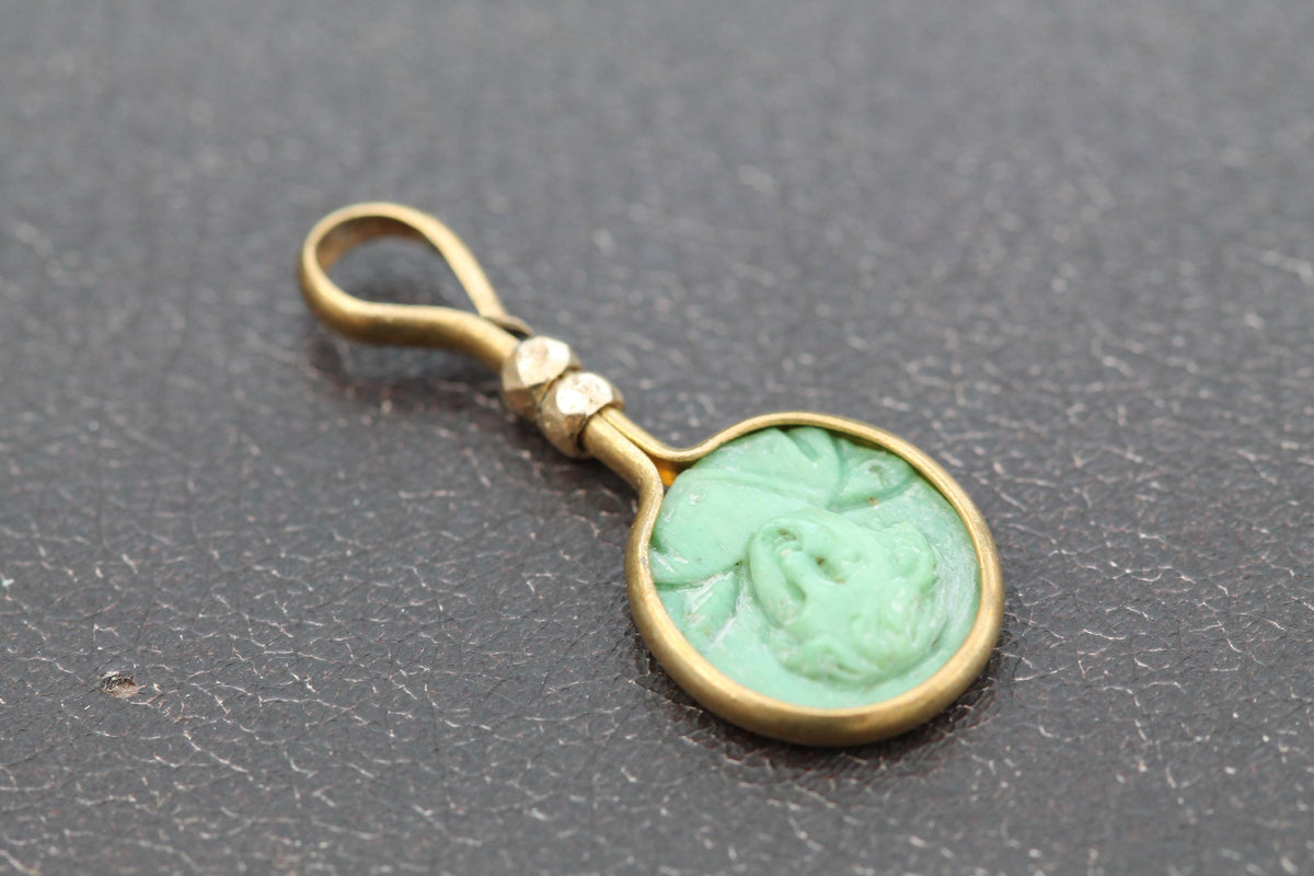 Antique 9ct Rolled Gold Cherub Portrait Pendant | Green Cameo Charm — view 8