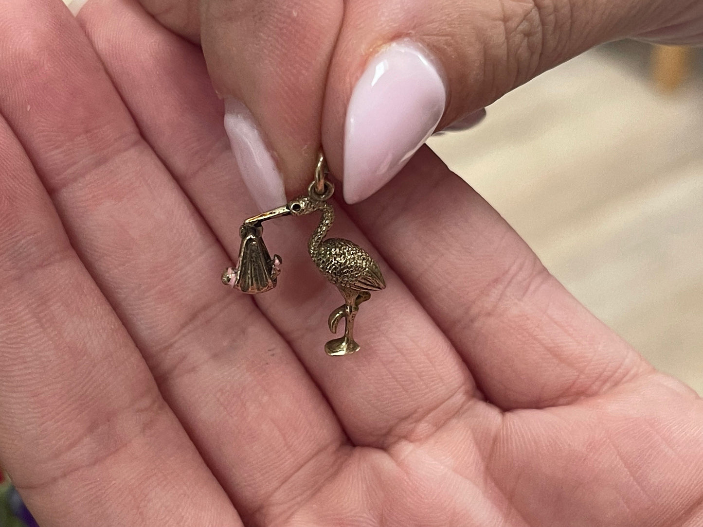 Vintage 9ct Gold Baby and Stork Charm/Pendant