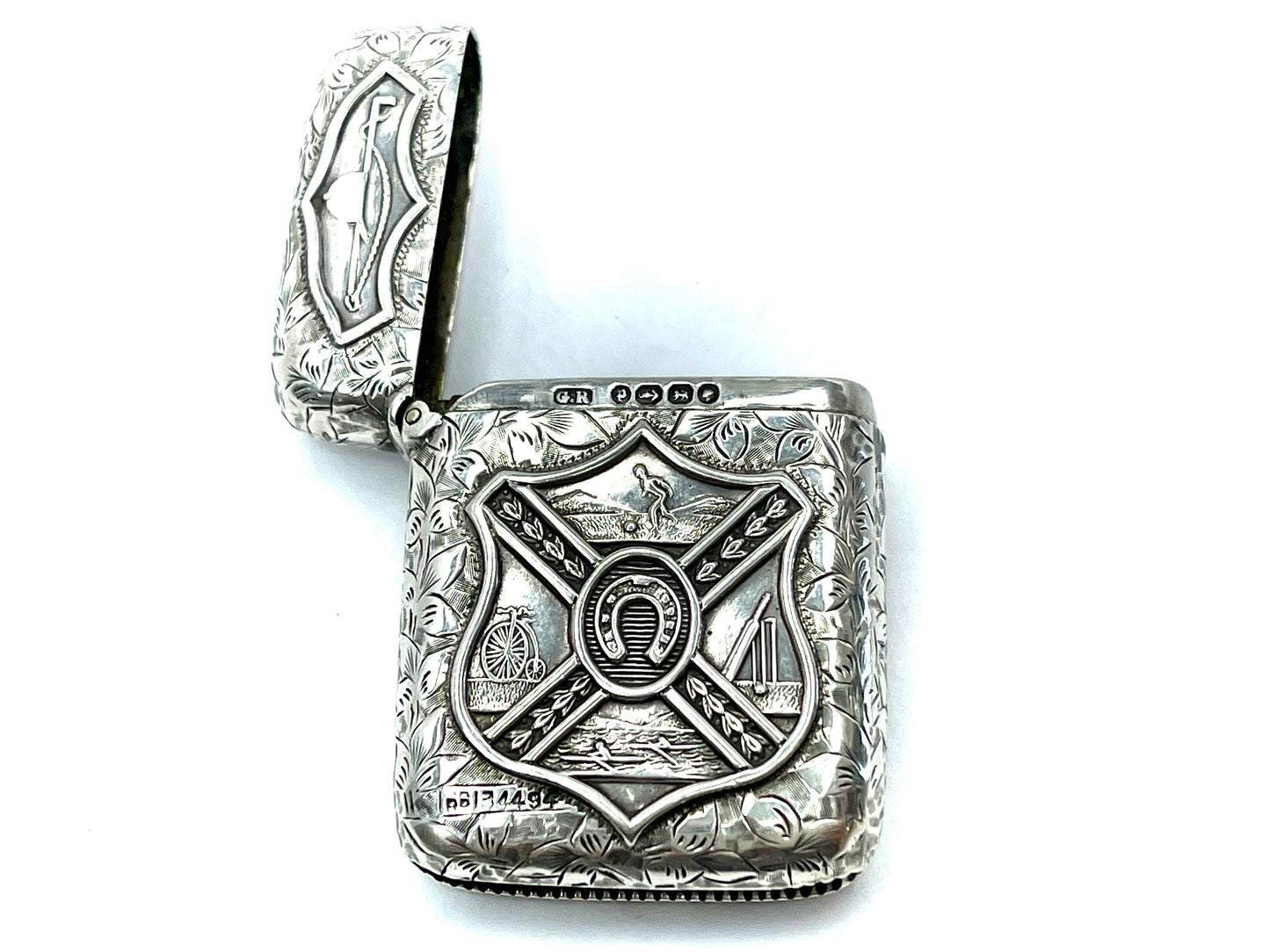 Antique Victorian Sterling Silver Sporting Vesta Case