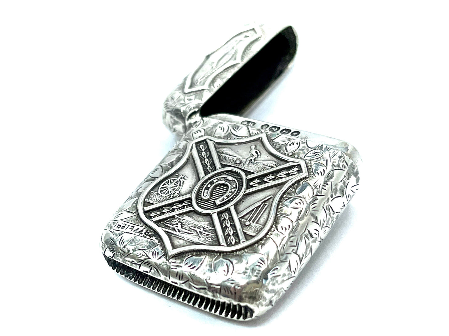 Antique Victorian Sterling Silver Sporting Vesta Case