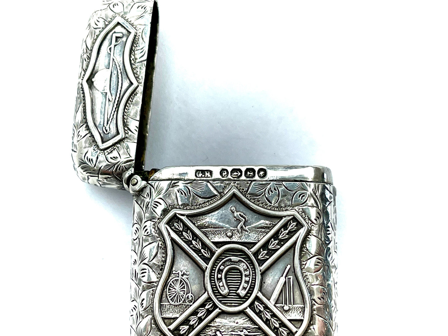 Antique Victorian Sterling Silver Sporting Vesta Case