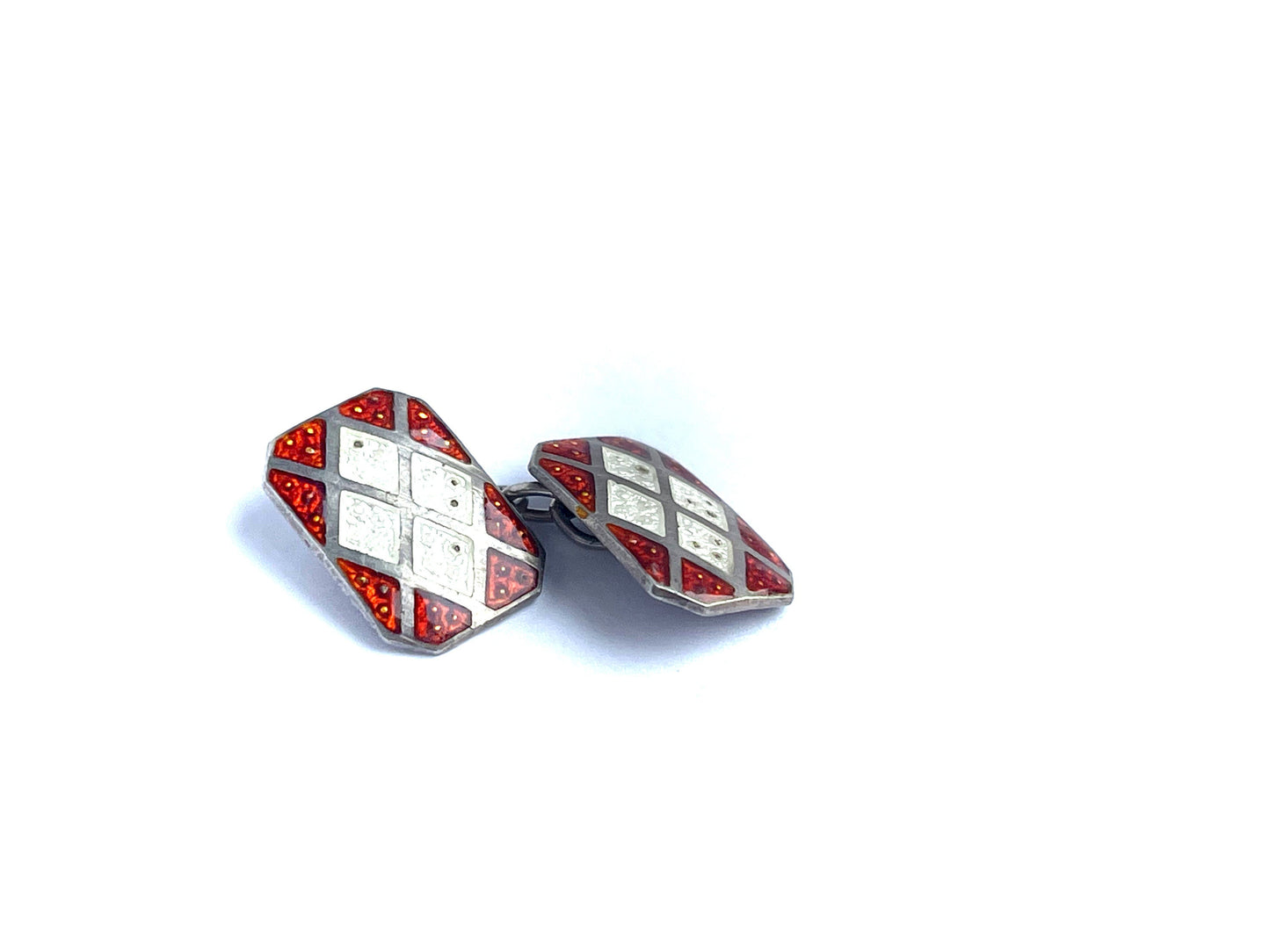 Antique Art Deco Sterling Silver and Enamel Double Cufflinks