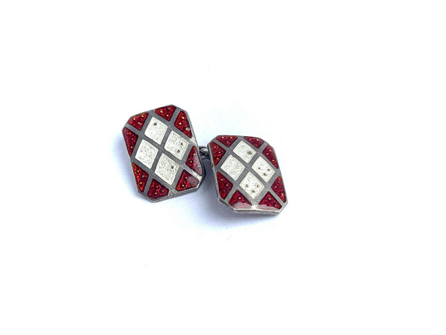 Antique Art Deco Sterling Silver and Enamel Double Cufflinks