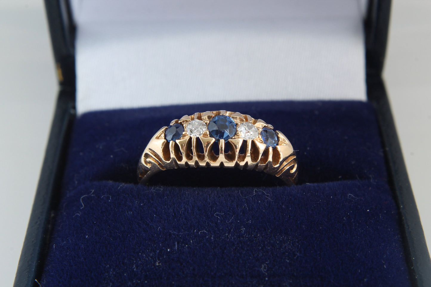 Antique Edwardian Diamond and Sapphire 18ct Gold Ring - 1903