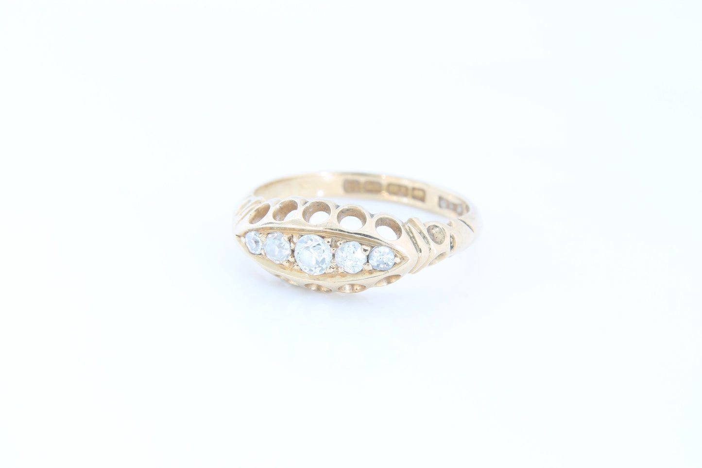 Antique Edwardian 18ct Gold 5 Diamond Boat Ring