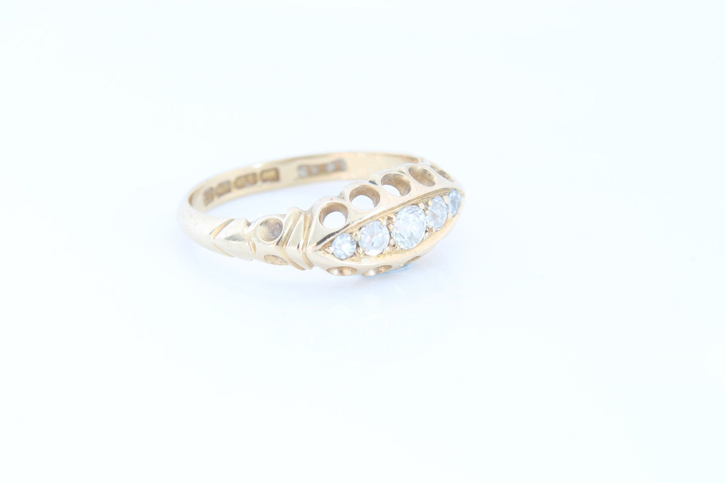 Antique Edwardian 18ct Gold 5 Diamond Boat Ring