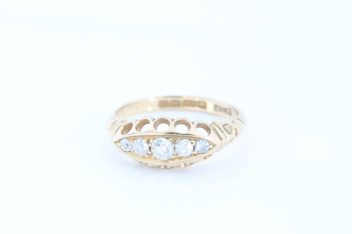 Antique Edwardian 18ct Gold 5 Diamond Boat Ring