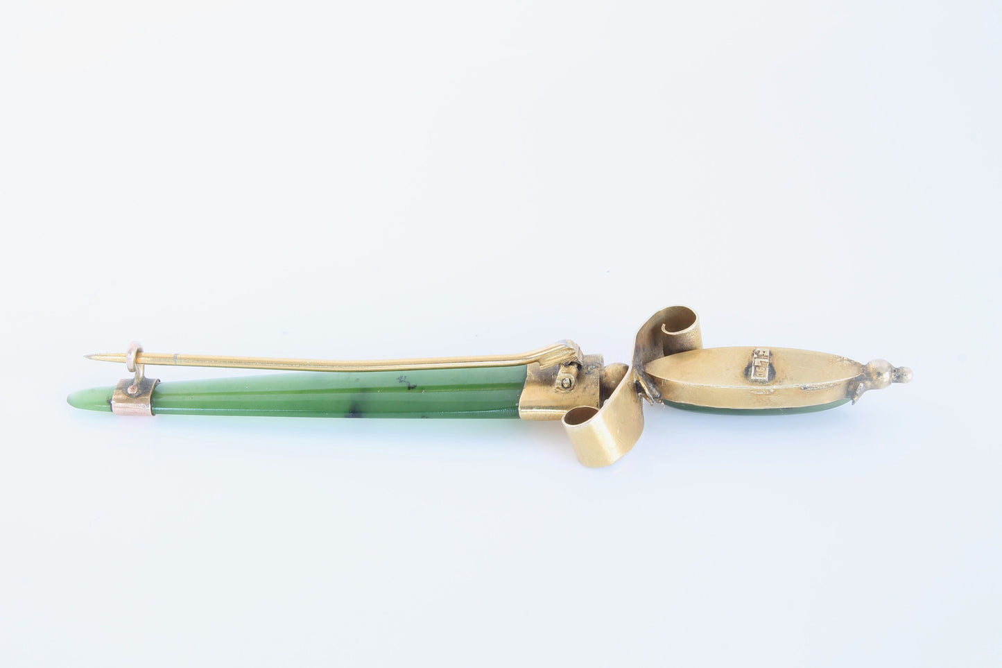 Antique 9ct Gold Nephrite Sword Brooch