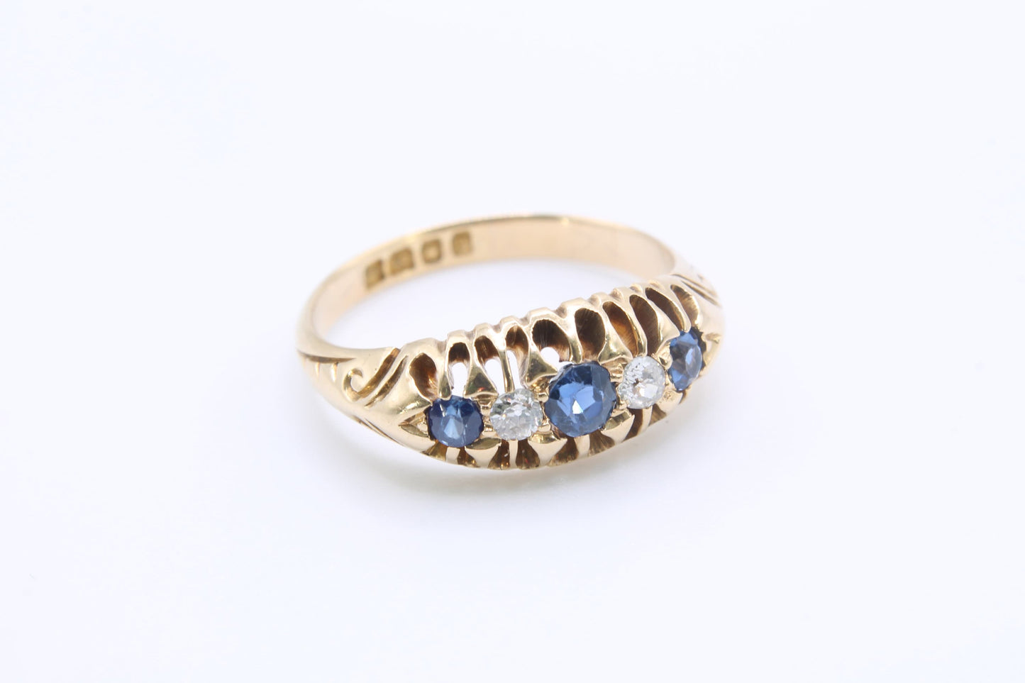 Antique 18ct Gold Diamond And Sapphire Ring - 1903