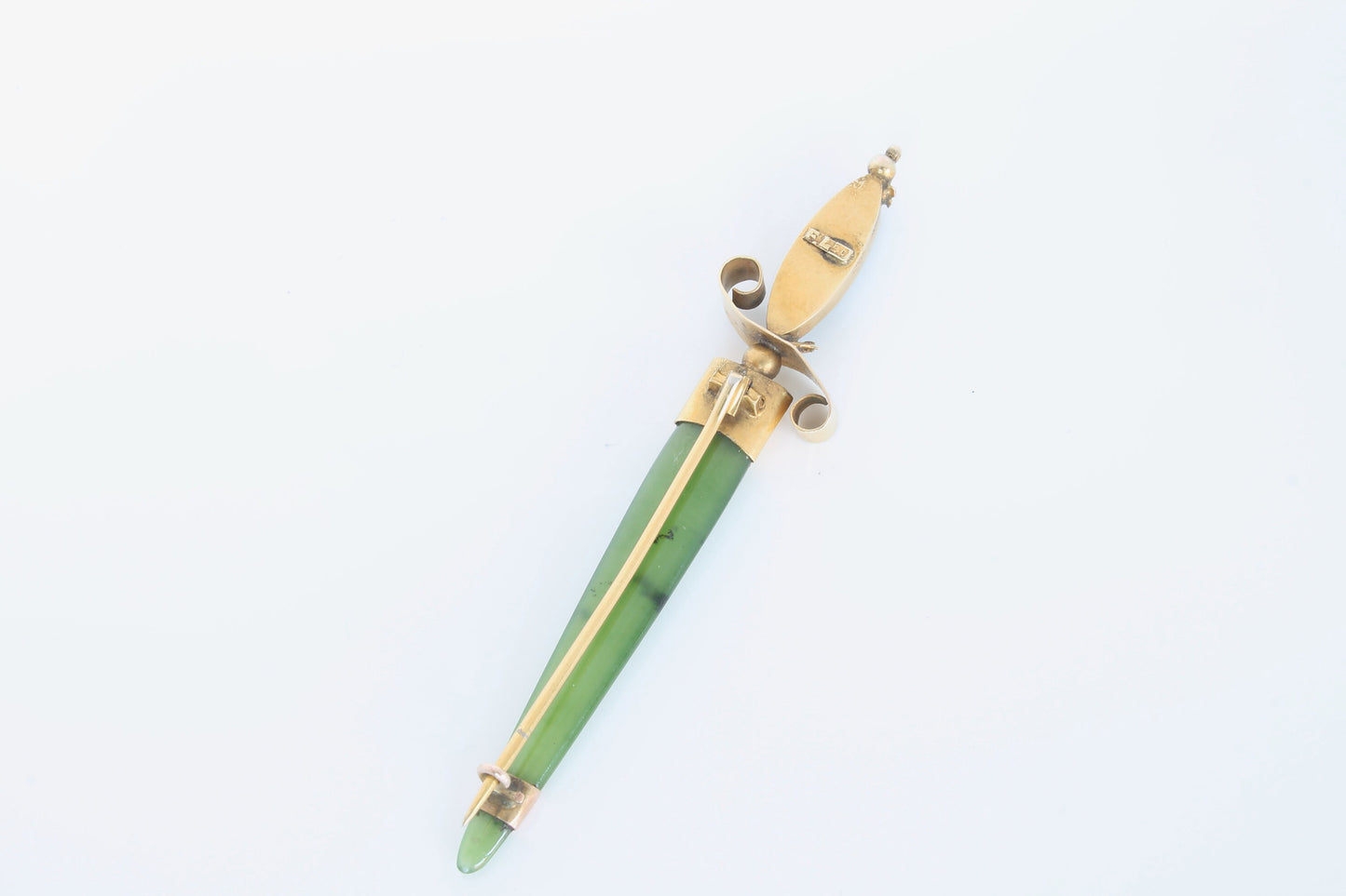 Antique 9ct Gold Nephrite Sword Brooch