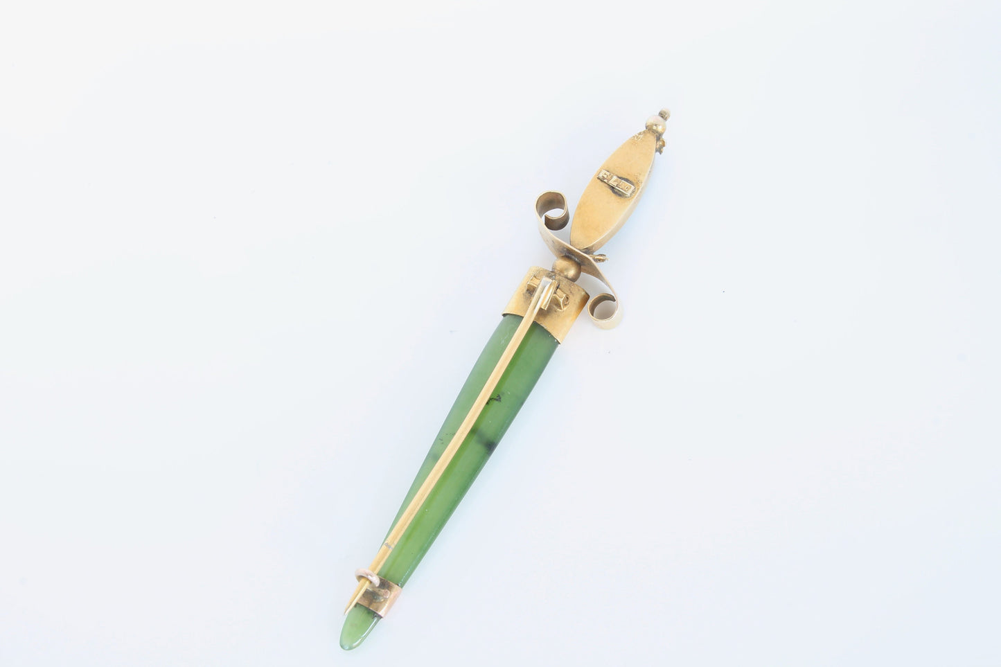 Antique 9ct Gold Nephrite Sword Brooch