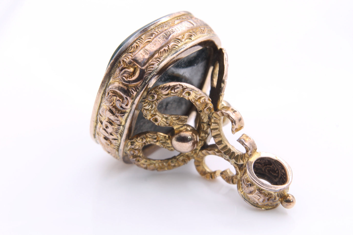 Antique-Edwardian-9ct-Gold-Decorative-Bloodstone-Pendant/Fob