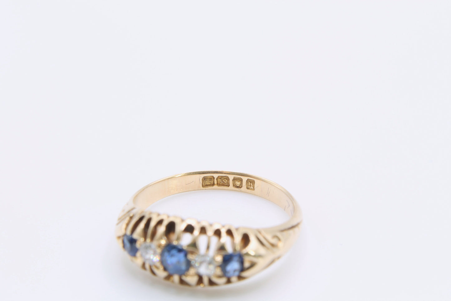 Antique 18ct Gold Diamond And Sapphire Ring - 1903