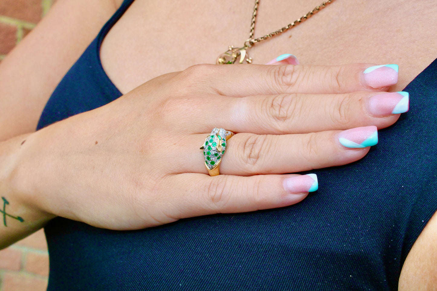 18ct Gold Diamond and Emerald Panther Ring