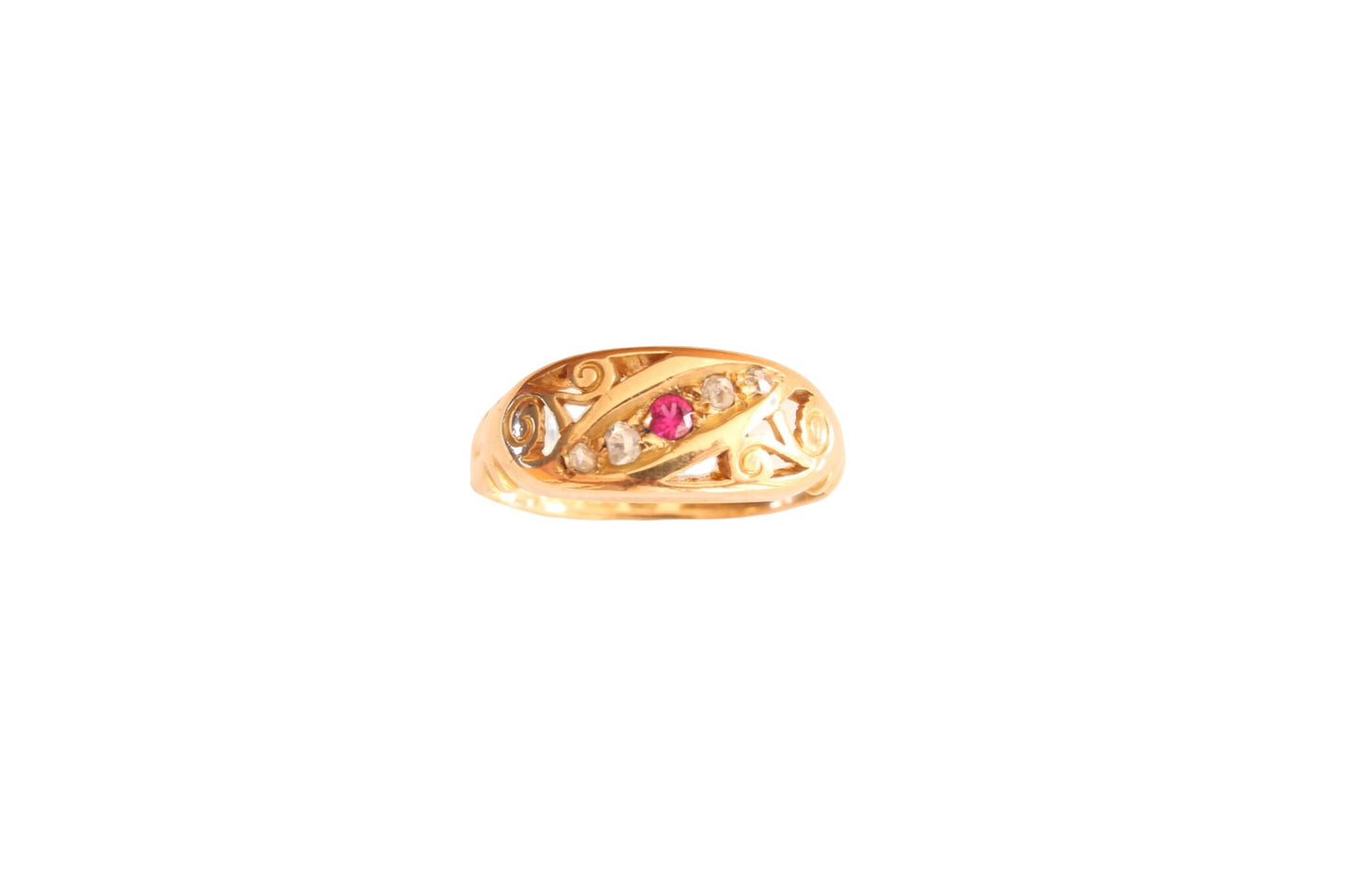 Antique 18ct Gold Diamond and Ruby Decorative Ring