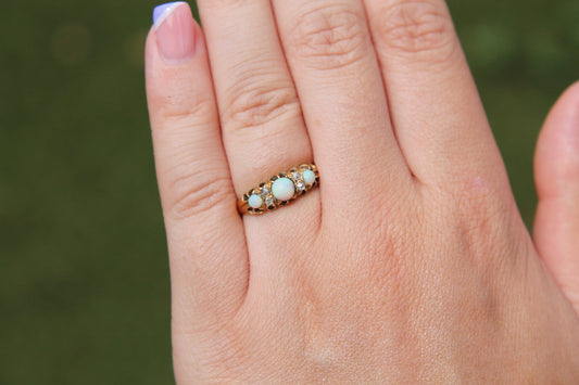 Antique Victorian Opal and Diamond Ring - 1896