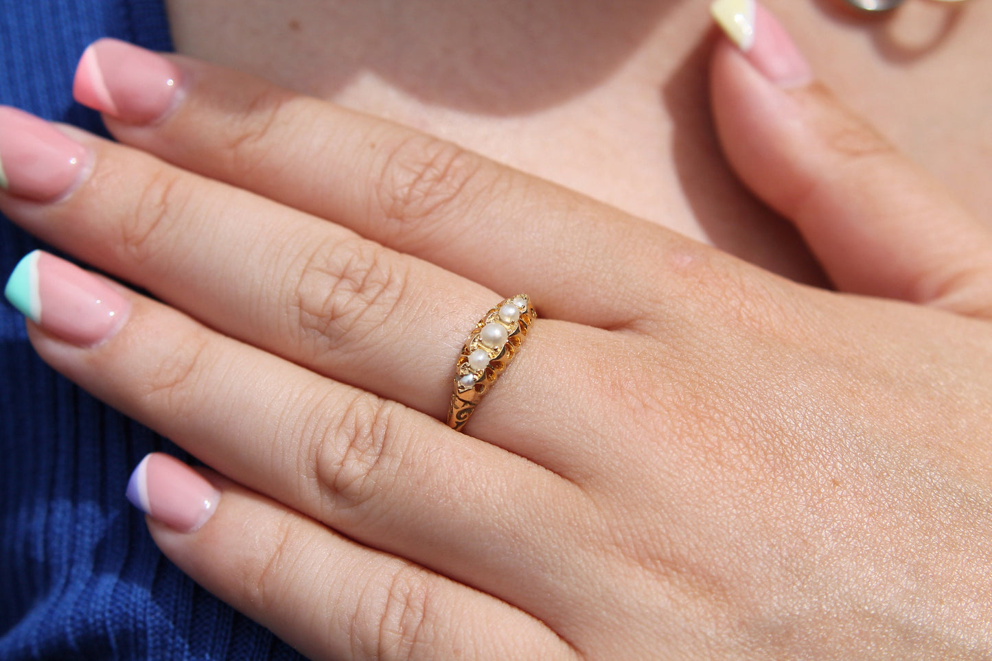 Edwardian 18ct Gold 5 Pearl Ring