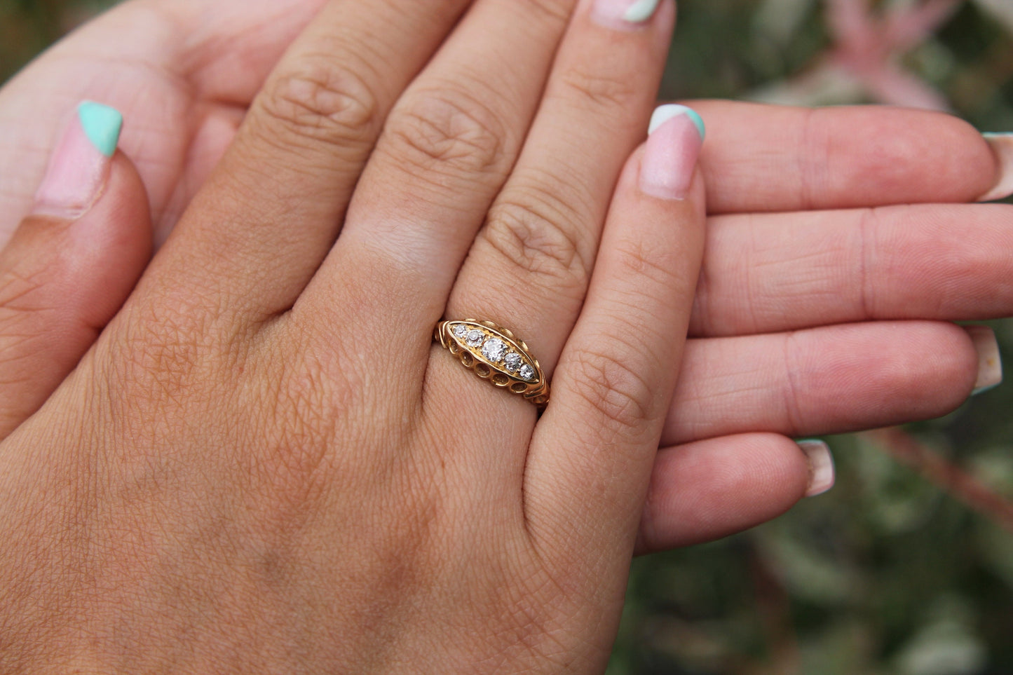 Antique Edwardian 18ct Gold 5 Diamond Boat Ring