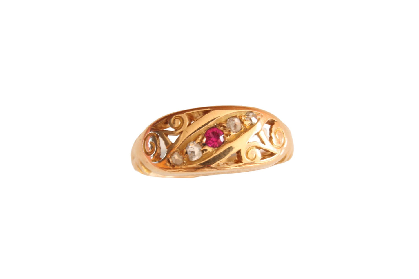 Antique 18ct Gold Diamond and Ruby Decorative Ring