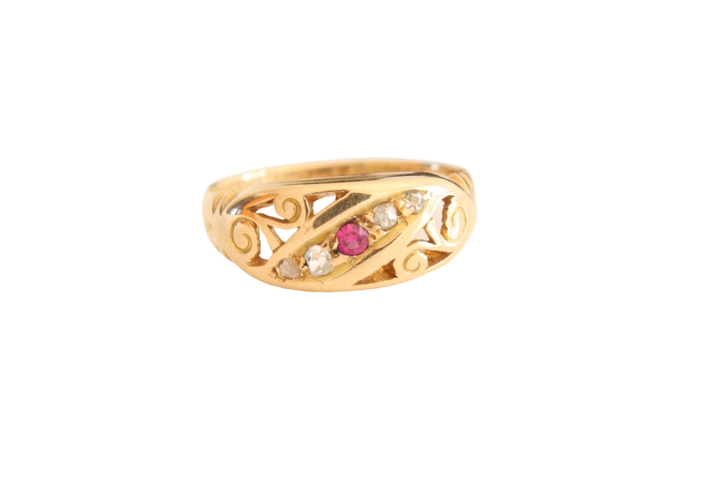 Antique 18ct Gold Diamond and Ruby Decorative Ring