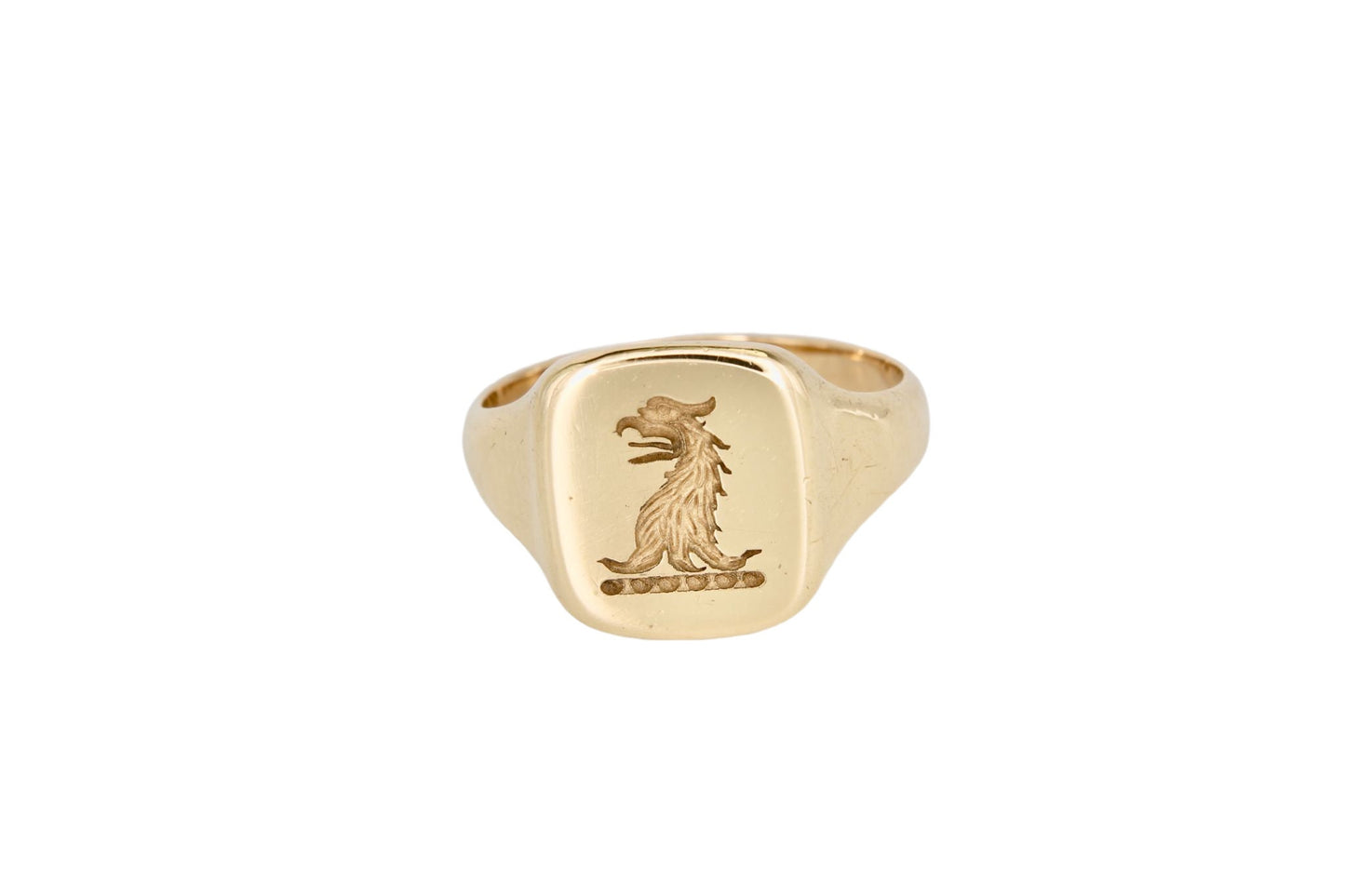 Antique 18ct Gold Intaglio Signet Ring Griffin Crest - 1932