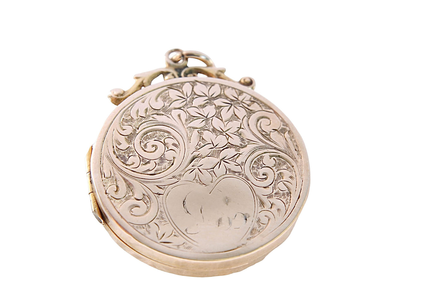 Antique Edwardian 9ct Gold Back & Front Ivy Engraved Locket