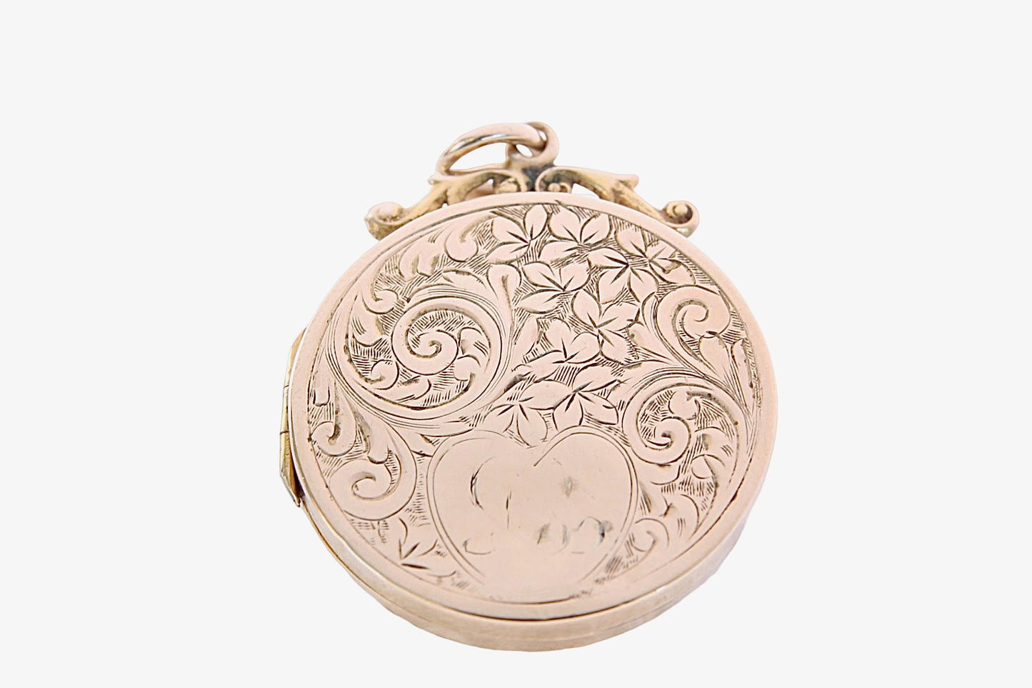 Antique Edwardian 9ct Gold Back & Front Ivy Engraved Locket