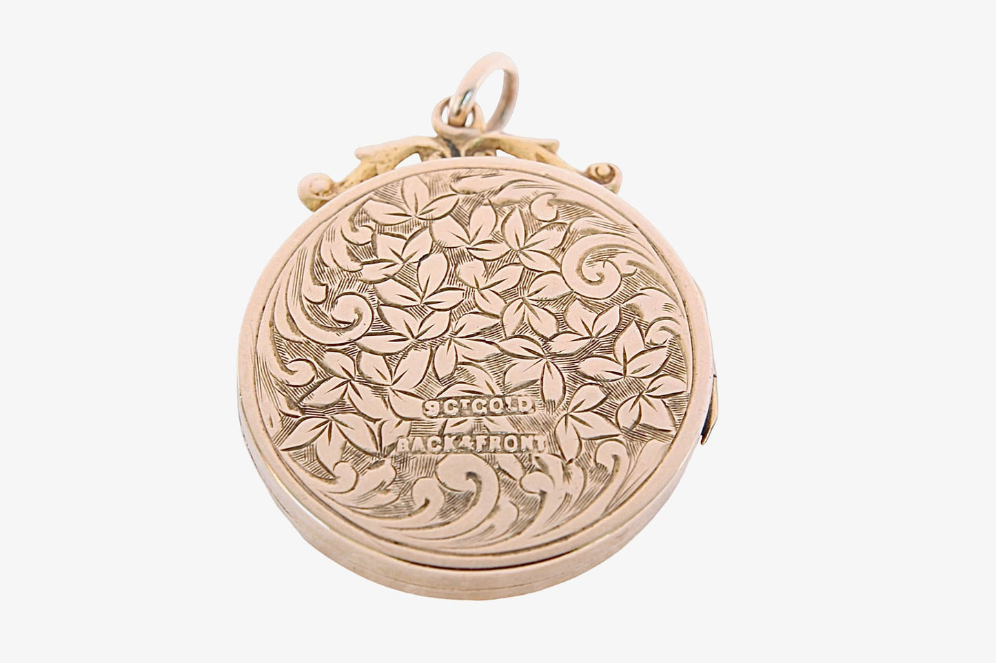 Antique Edwardian 9ct Gold Back & Front Ivy Engraved Locket