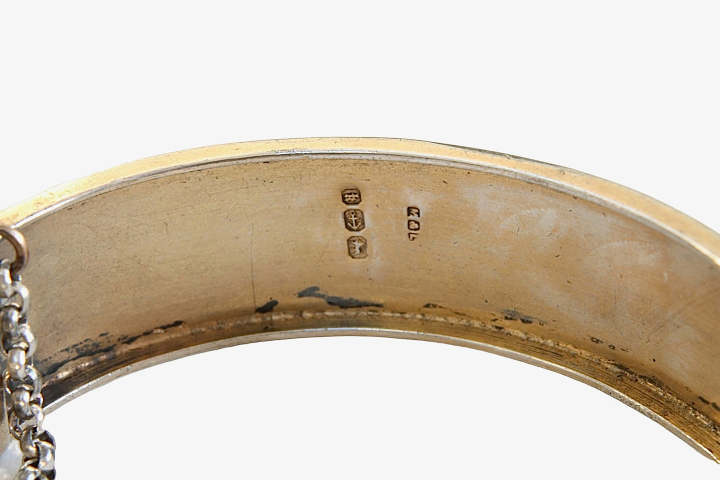 Antique Sterling Silver & 9ct Gold Floral Bangle