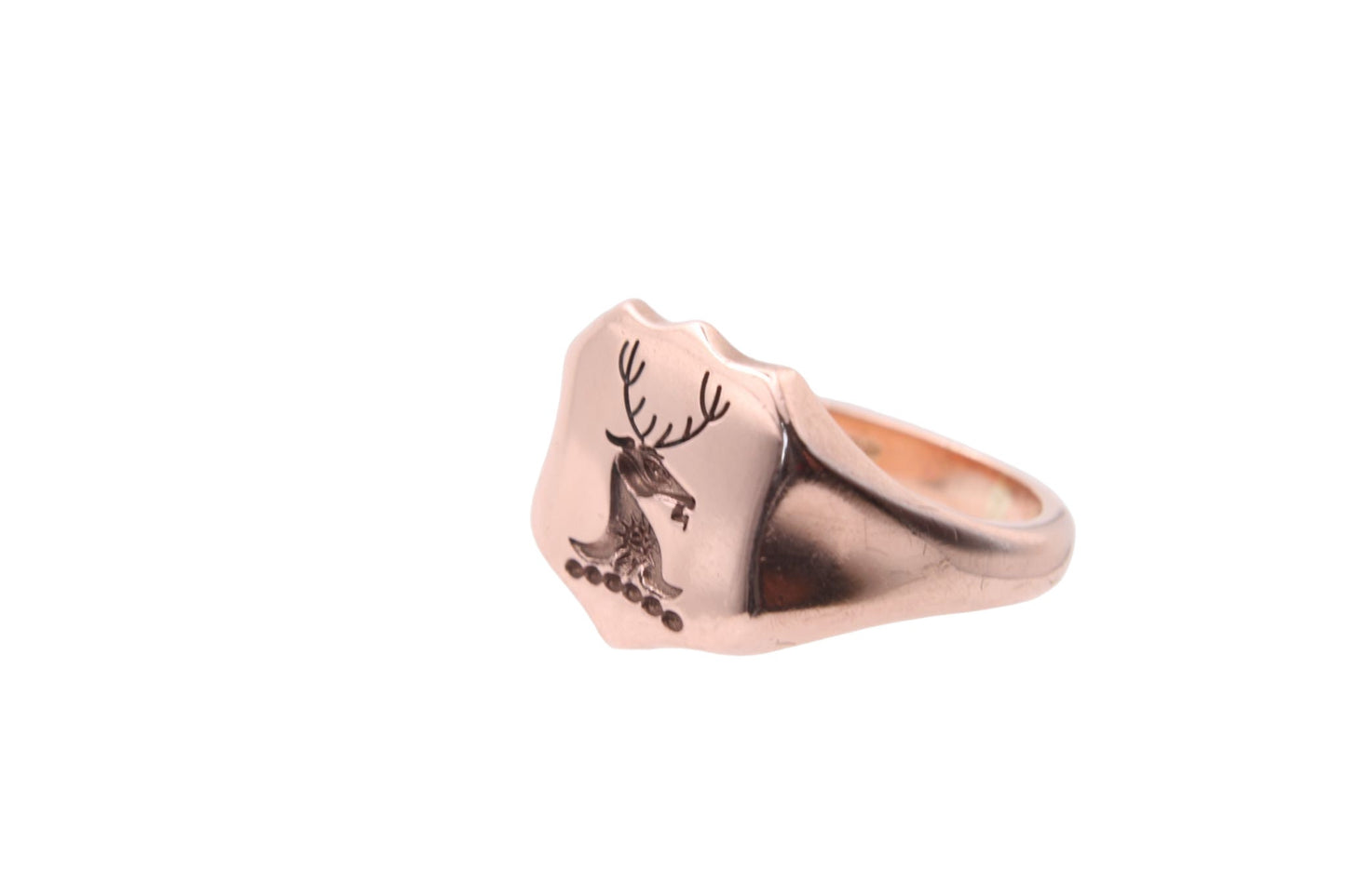 Vintage 9ct Rose Gold Intaglio Signet Ring Stag Crest