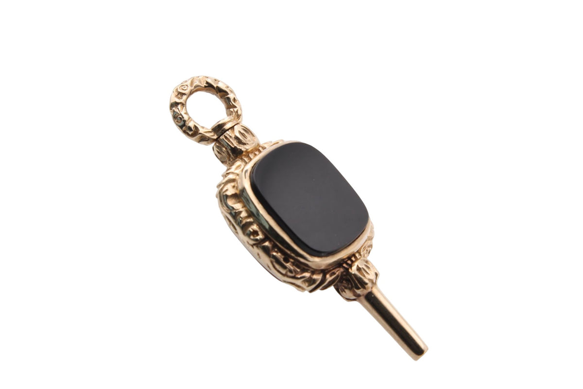 Antique 9ct Gold Chased Carnelian Watch Key Pendent