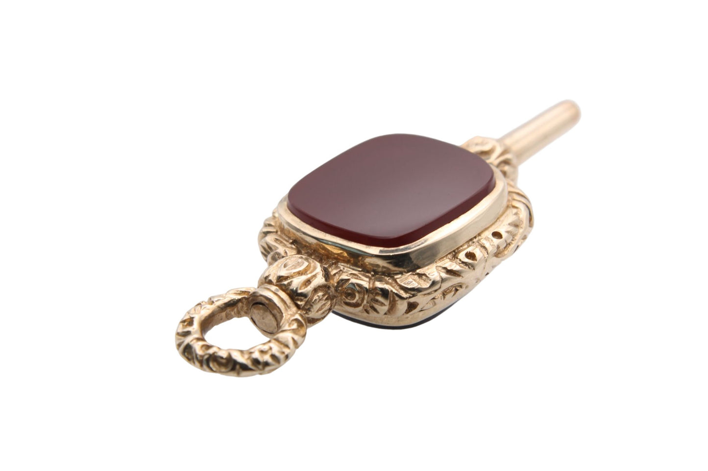 Antique 9ct Gold Chased Carnelian Watch Key Pendent