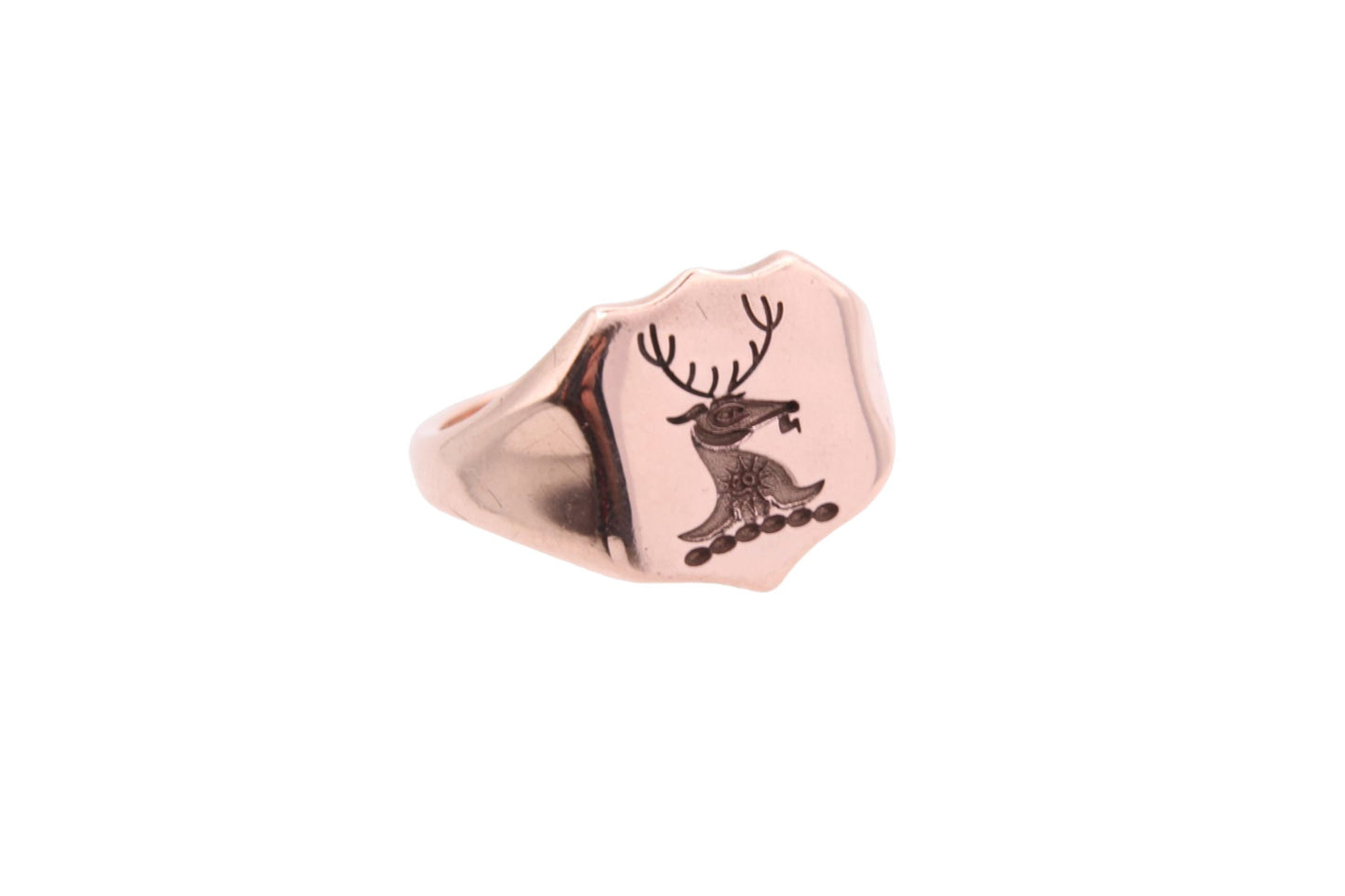 Vintage 9ct Rose Gold Intaglio Signet Ring Stag Crest