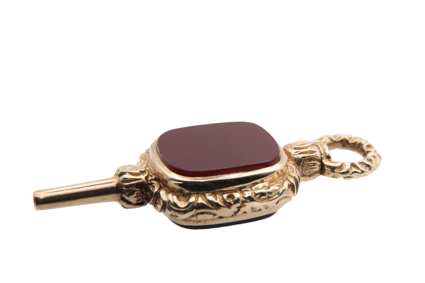 Antique 9ct Gold Chased Carnelian Watch Key Pendent