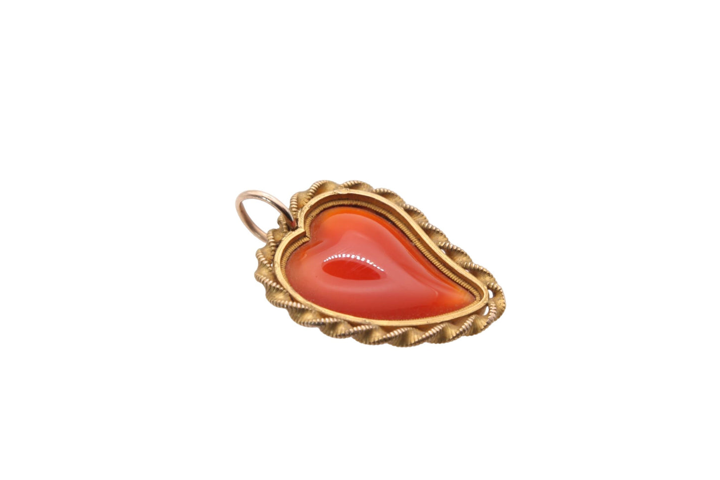 Antique 9ct Gold Heart Shaped Orange Agate Pendant