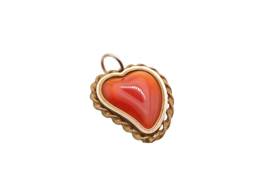 Antique 9ct Gold Heart Shaped Orange Agate Pendant