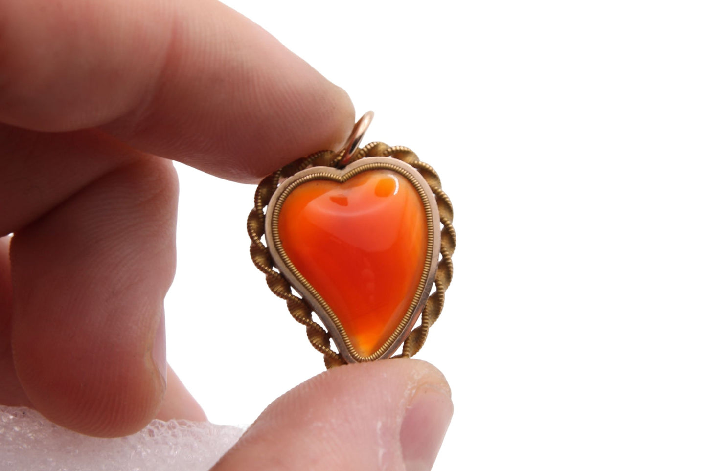 Antique 9ct Gold Heart Shaped Orange Agate Pendant