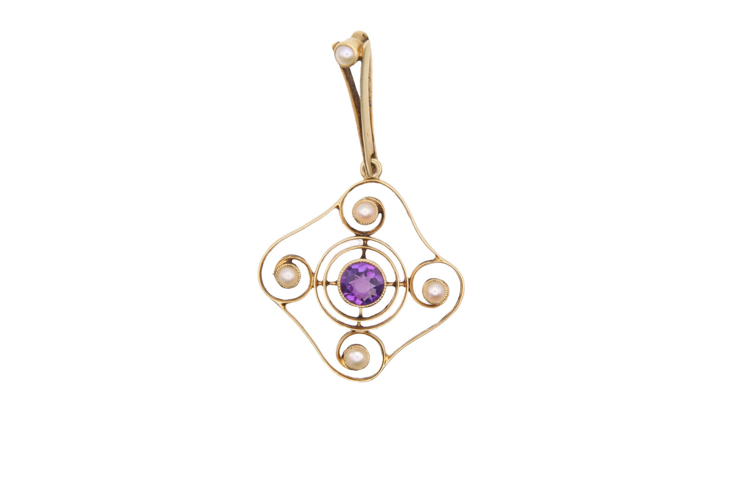 Antique 15ct Gold Amethyst & Seed Pearl Pendant, c.1900