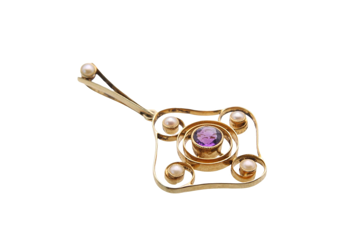 Antique 15ct Gold Amethyst & Seed Pearl Pendant, c.1900