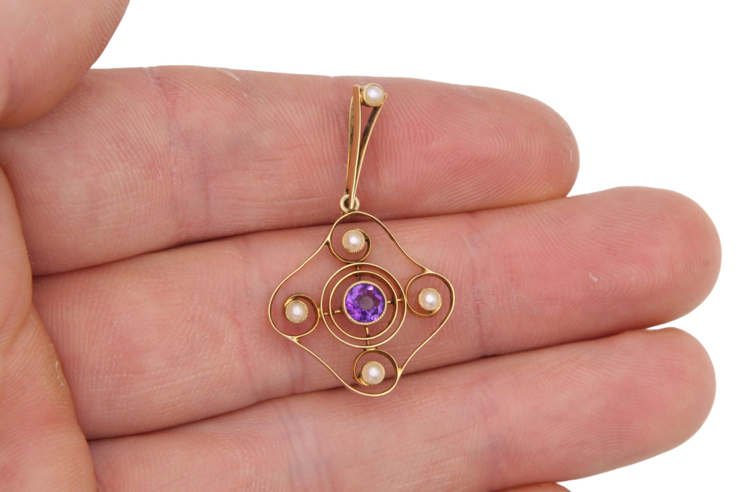 Edwardian 15ct Gold Amethyst Necklace Pendant