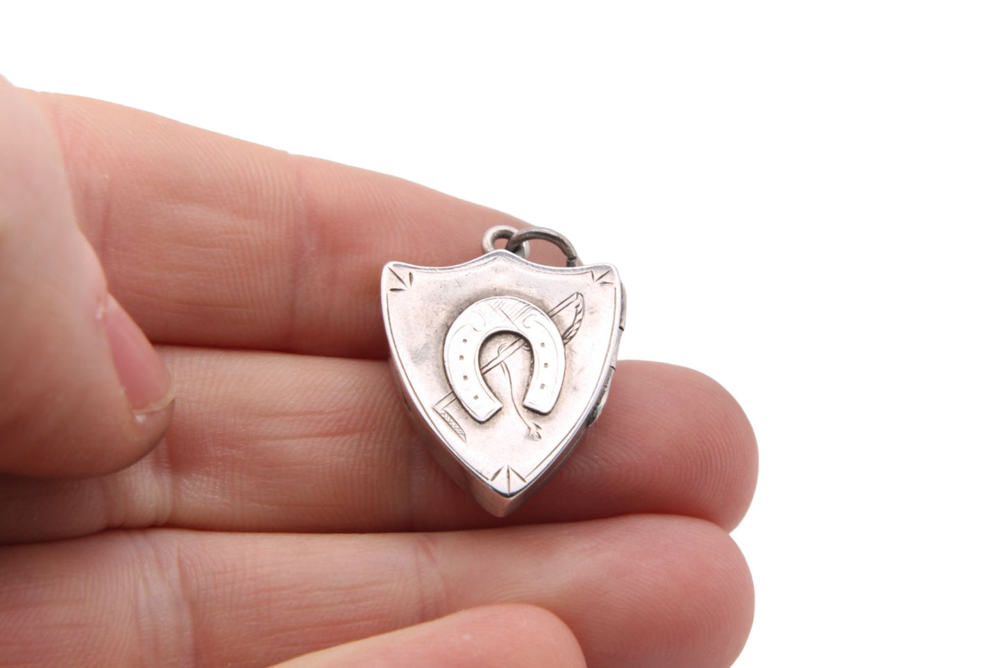 Antique Edwardian Silver Horseshoe And Riding Crop Shield Locket