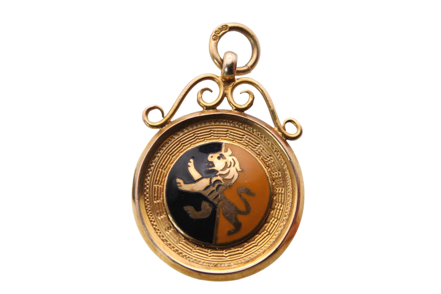 Antique Art Deco Period 9ct Gold Lion Enamel Pendant Fob