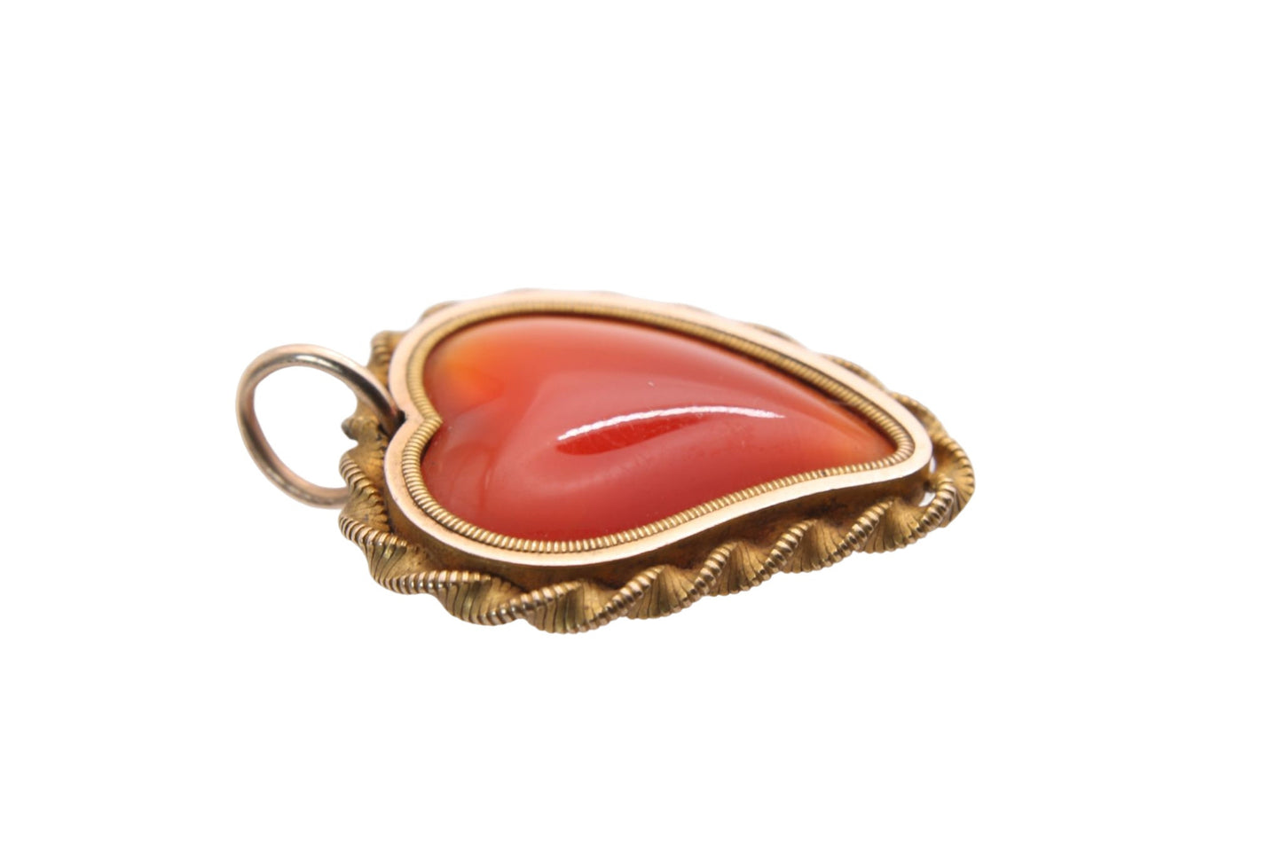 Antique 9ct Gold Heart Shaped Orange Agate Pendant