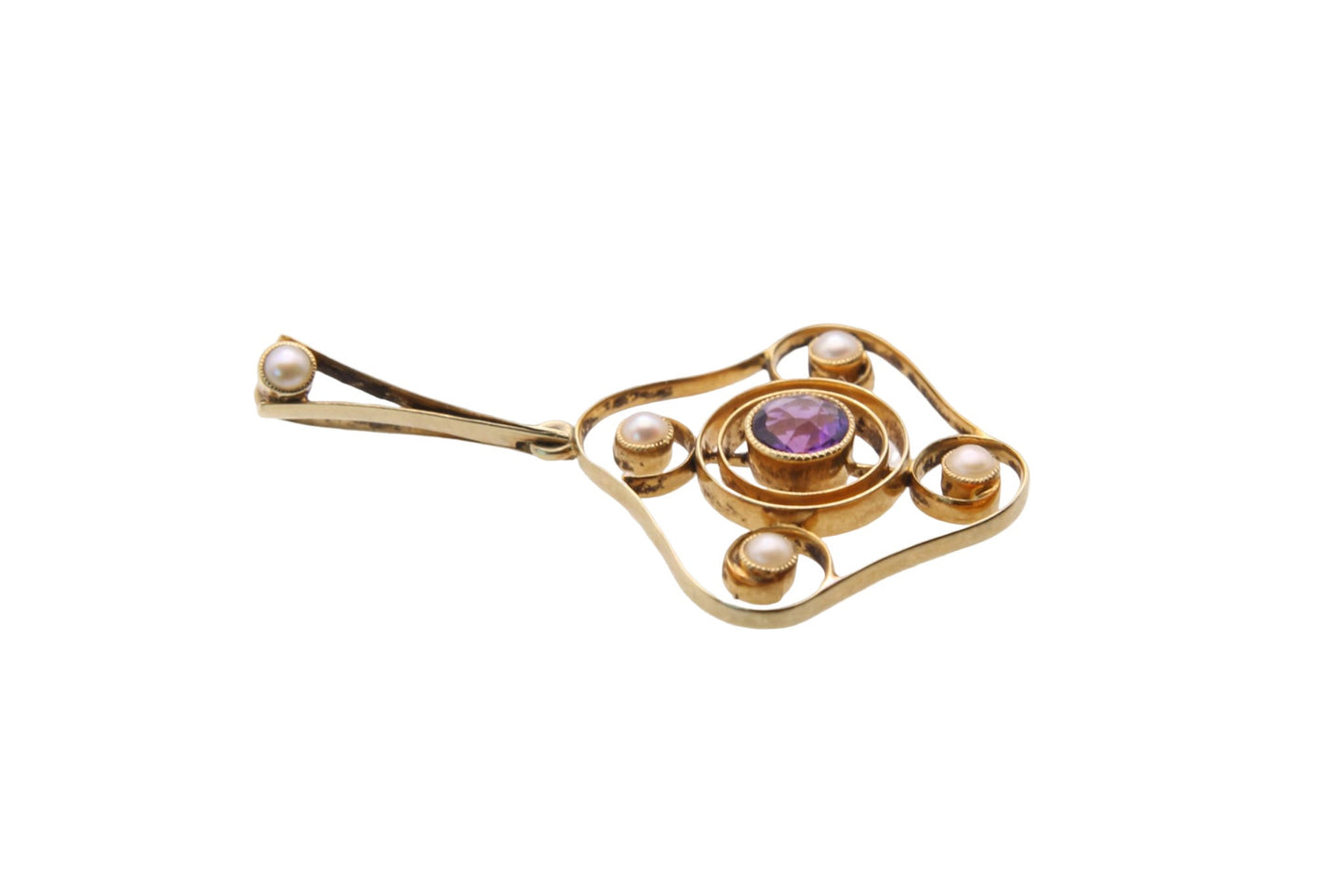 Antique 15ct Gold Amethyst & Seed Pearl Pendant, c.1900