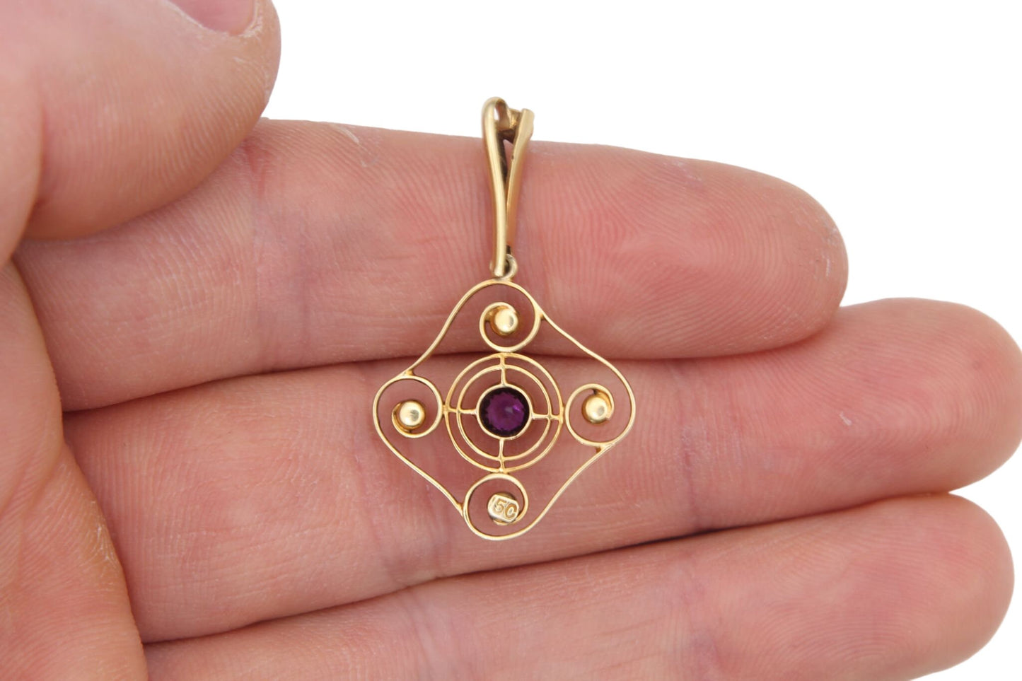 Edwardian 15ct Gold Amethyst Necklace Pendant