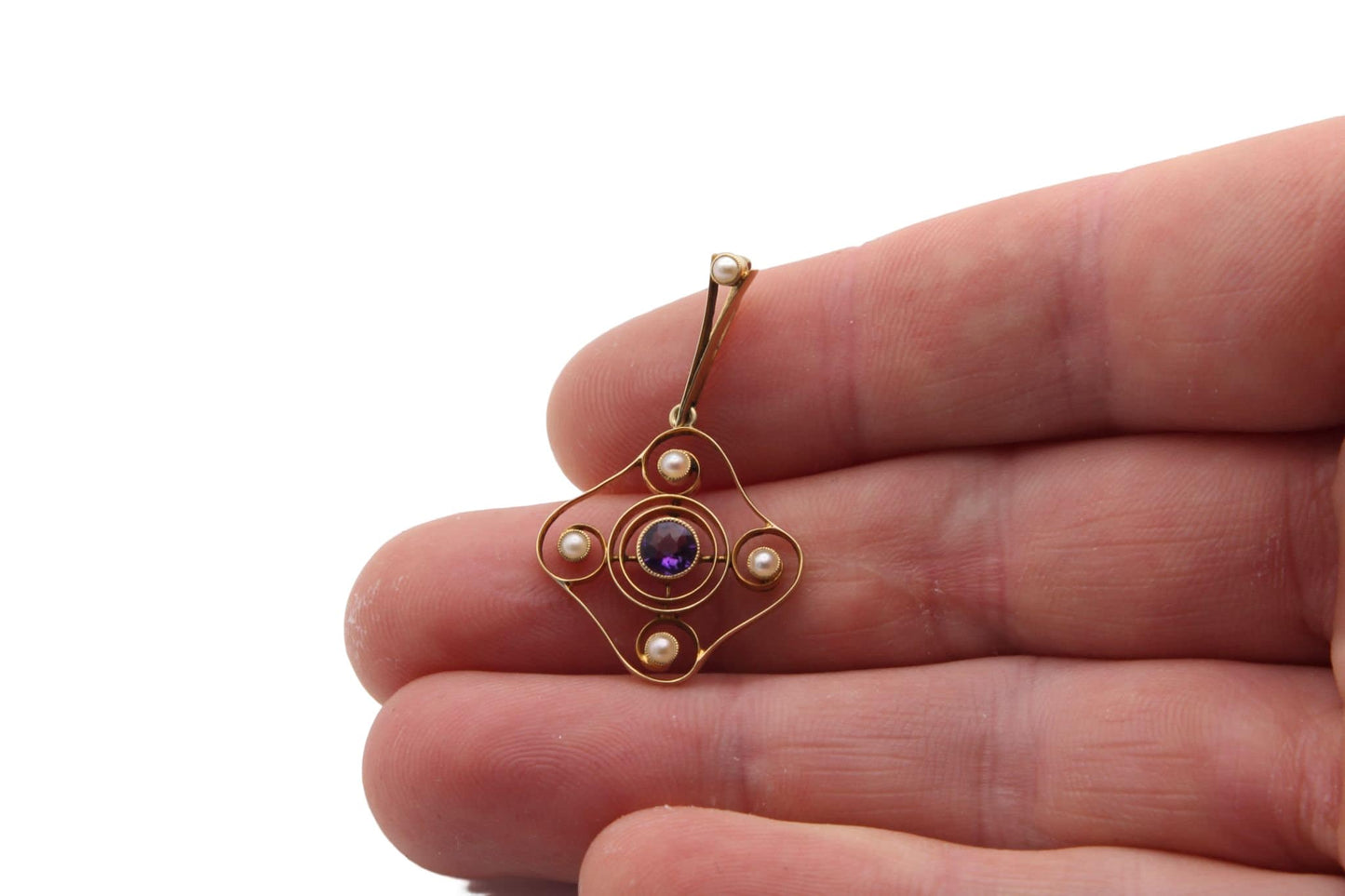 Edwardian 15ct Gold Amethyst Necklace Pendant