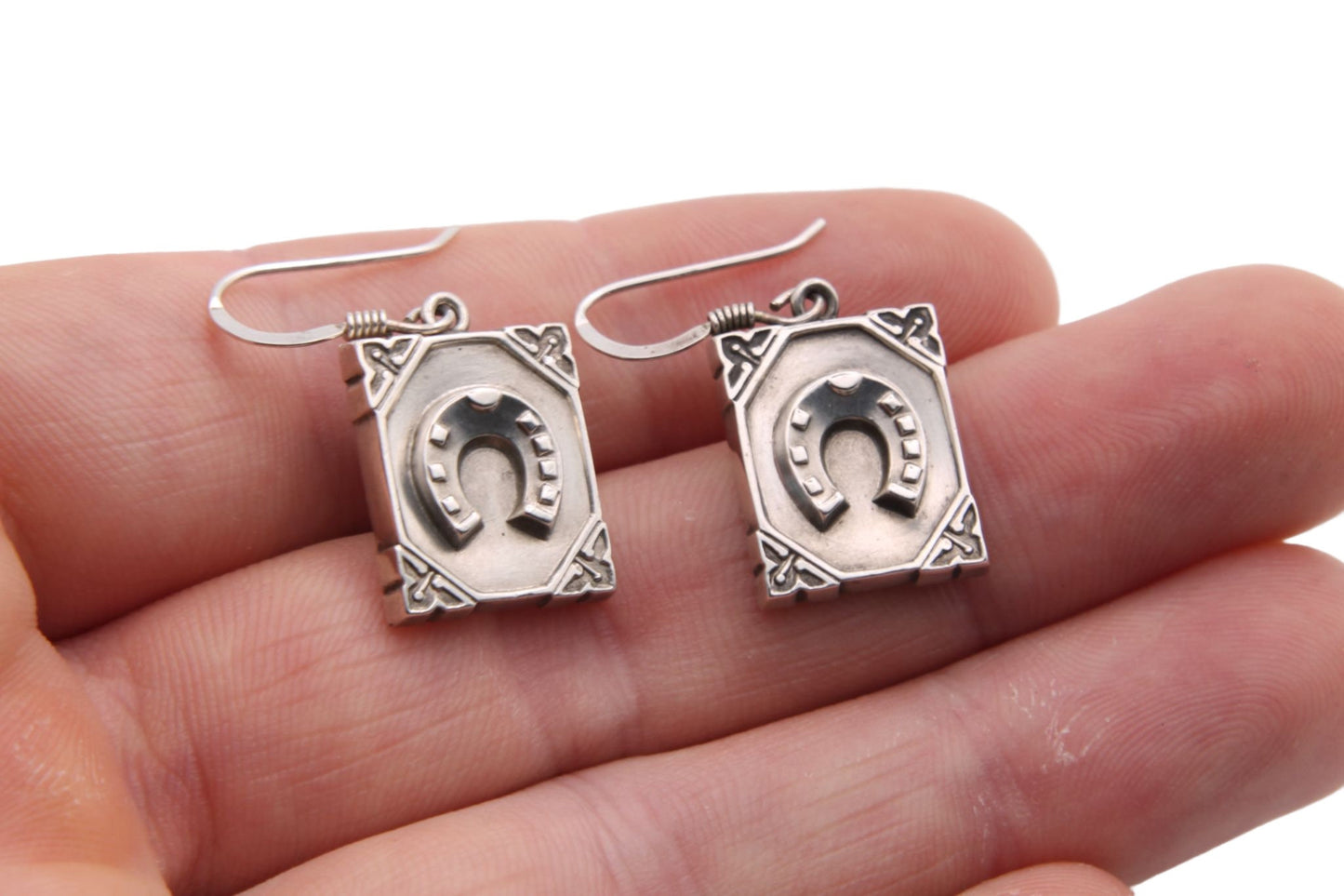 Antique Victorian Silver Horseshoe Drop Earrings 1881