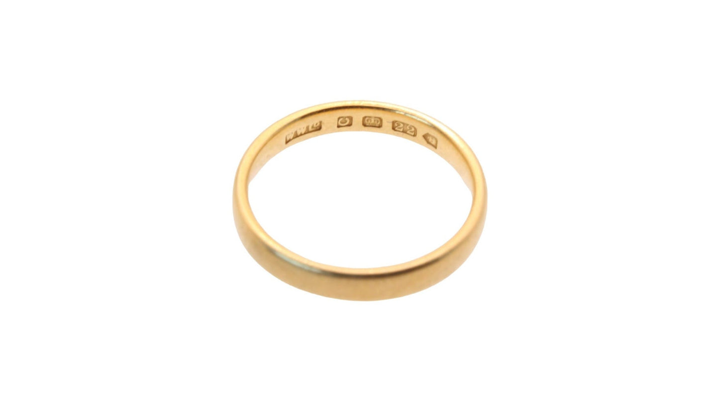 Antique 22ct Gold Wedding Band Ring 3mm - 3.5g