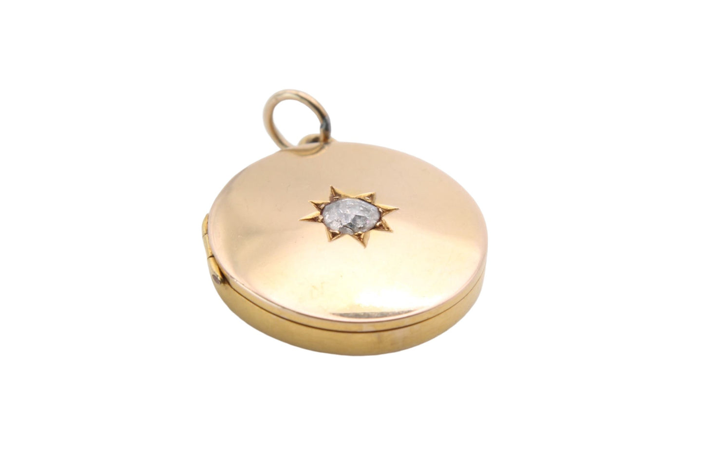 Antique Edwardian 15ct Gold Locket With Old Mine Diamond, .25ct