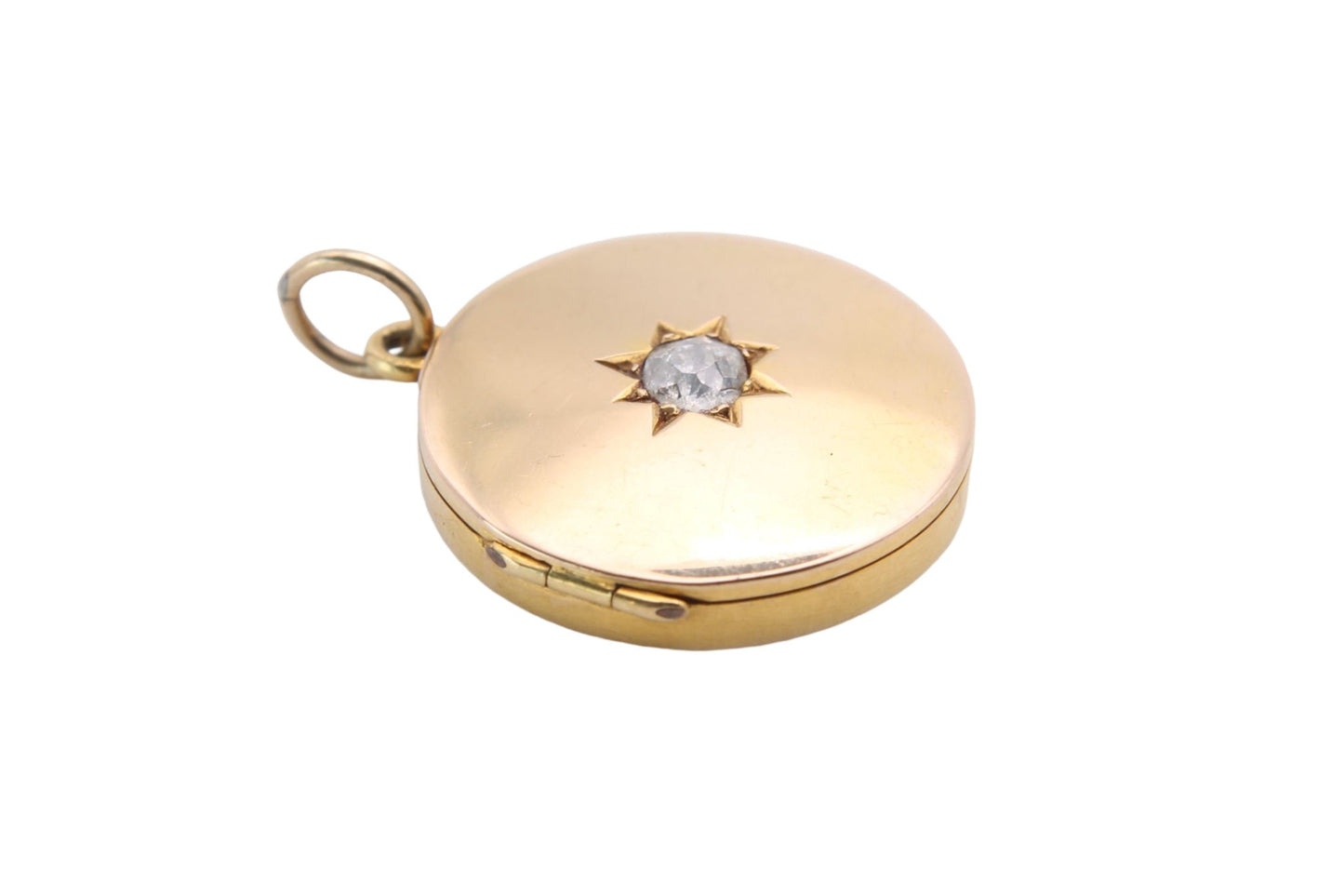 Antique Edwardian 15ct Gold Locket With Old Mine Diamond, .25ct